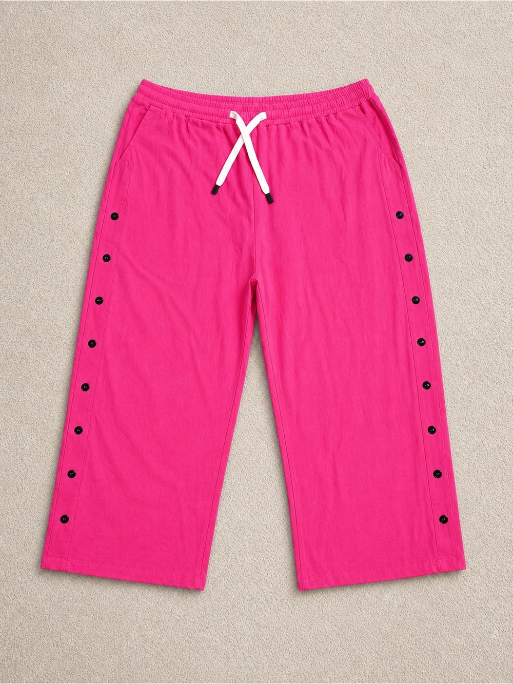 Women’s  Bright Pink Snap-Trim Pants with Drawstring